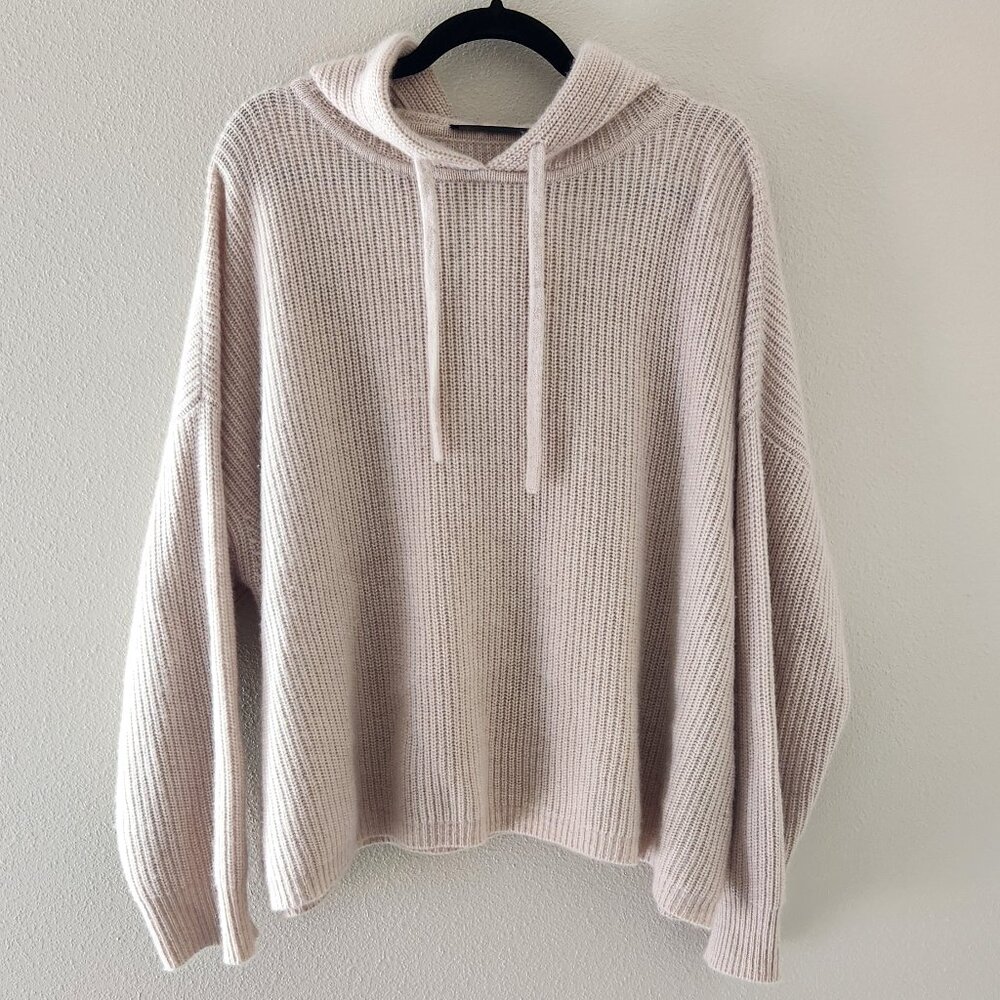 JENNI KAYNE Oatmeal Cashmere Fisherman Hoodie Sweater Size XXL